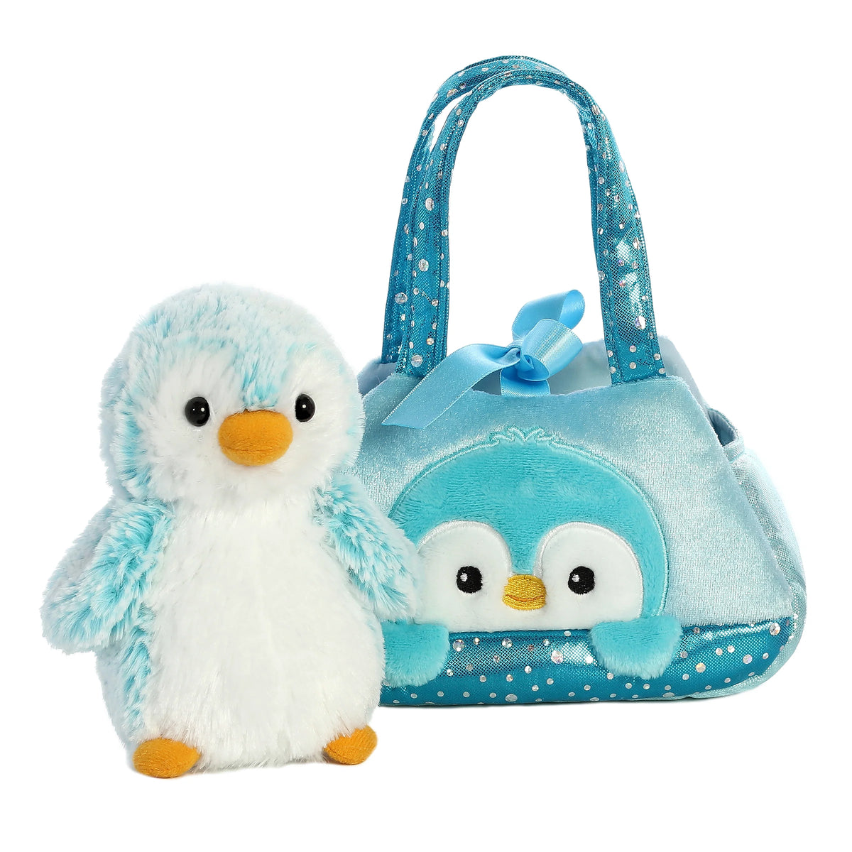 Aurora World Luxe Boutique – Peluche Fiona Swan Fancy Pal – Cigno Morbido Con Borsa Rimovibile, Colori Blu E Argento, Regalo Dalla Nascita